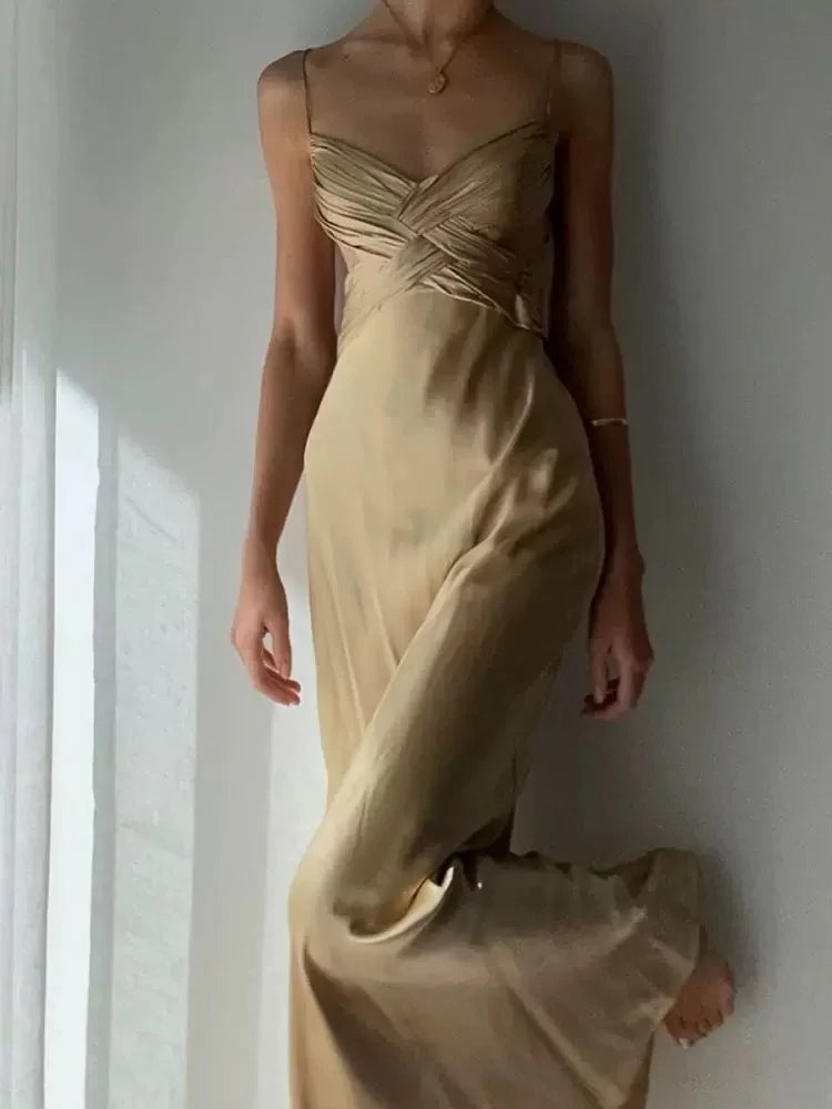 TingPo Wholesale Pretty Mermaid Spaghetti Straps Champagne Long Prom Dresses Sexy Evening Dress